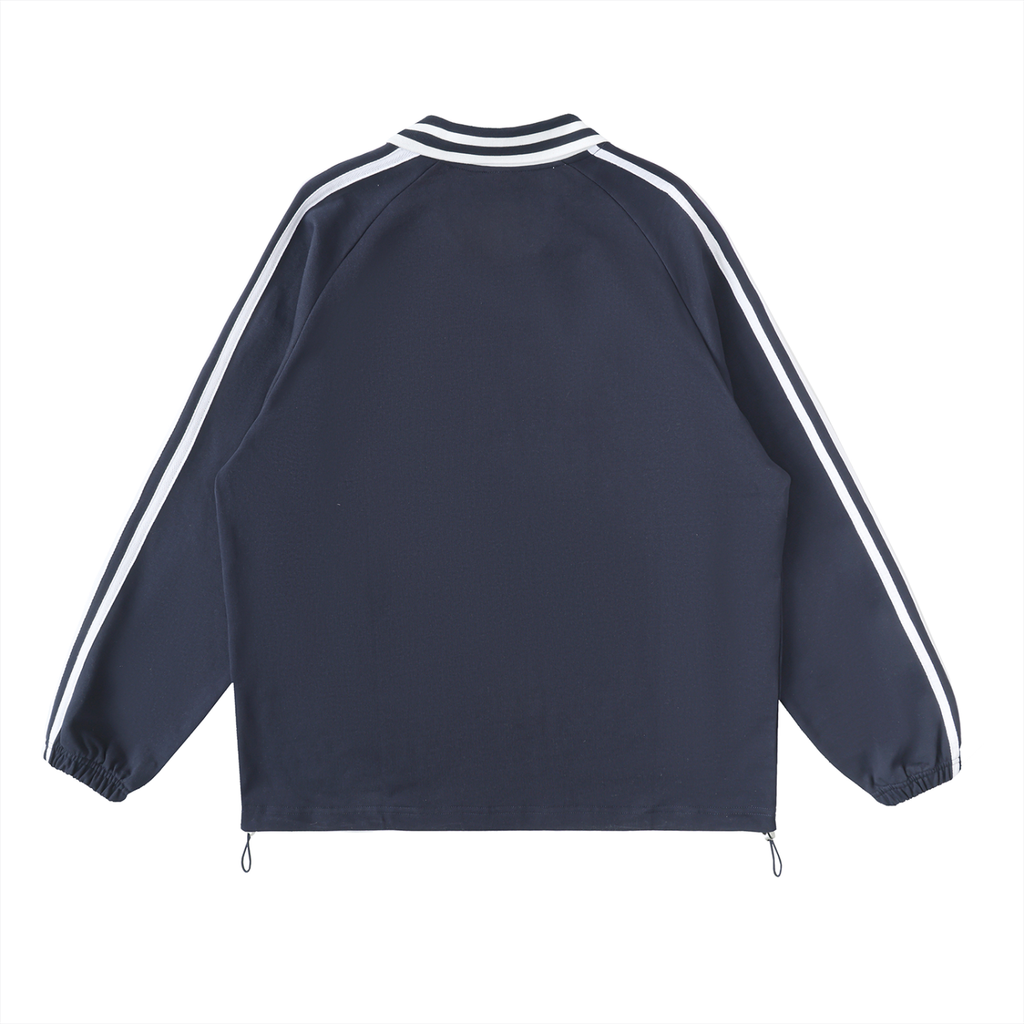 Striped Lapel Collar Terry Cloth Sweatshirt