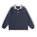 Striped Lapel Collar Terry Cloth Sweatshirt