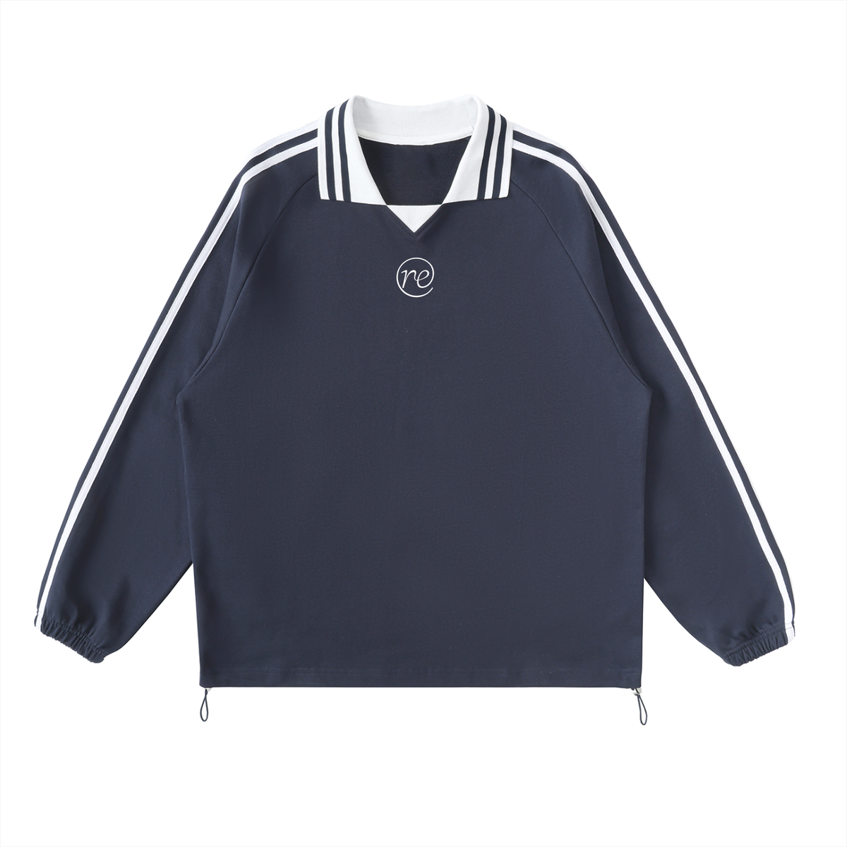 Striped Lapel Collar Terry Cloth Sweatshirt